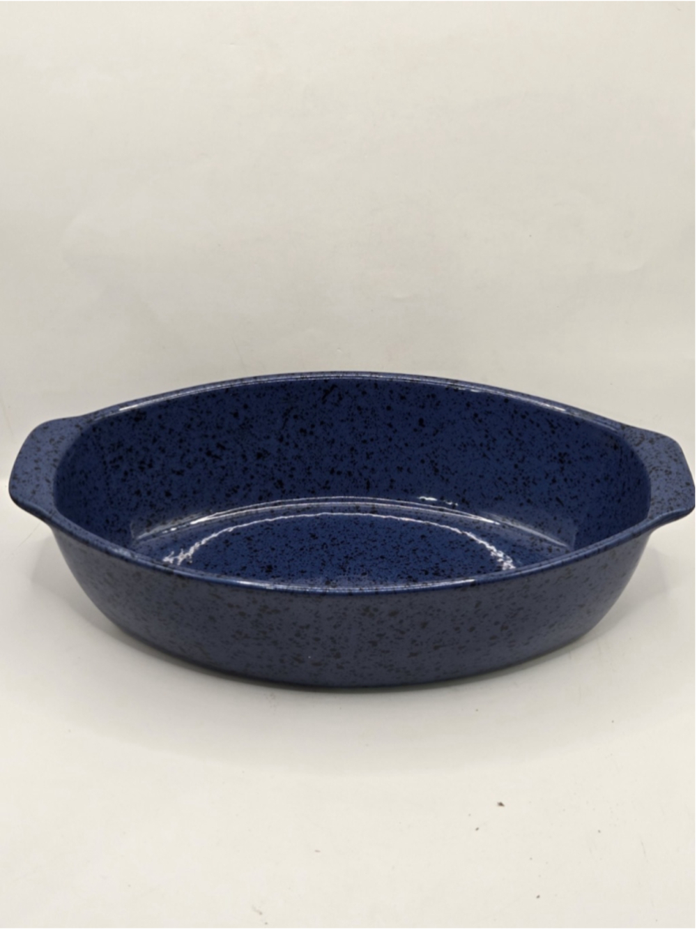 Vintage Cerutil Portugal Blue Speckled Stoneware Casserole Dish Oval Baking Oven
